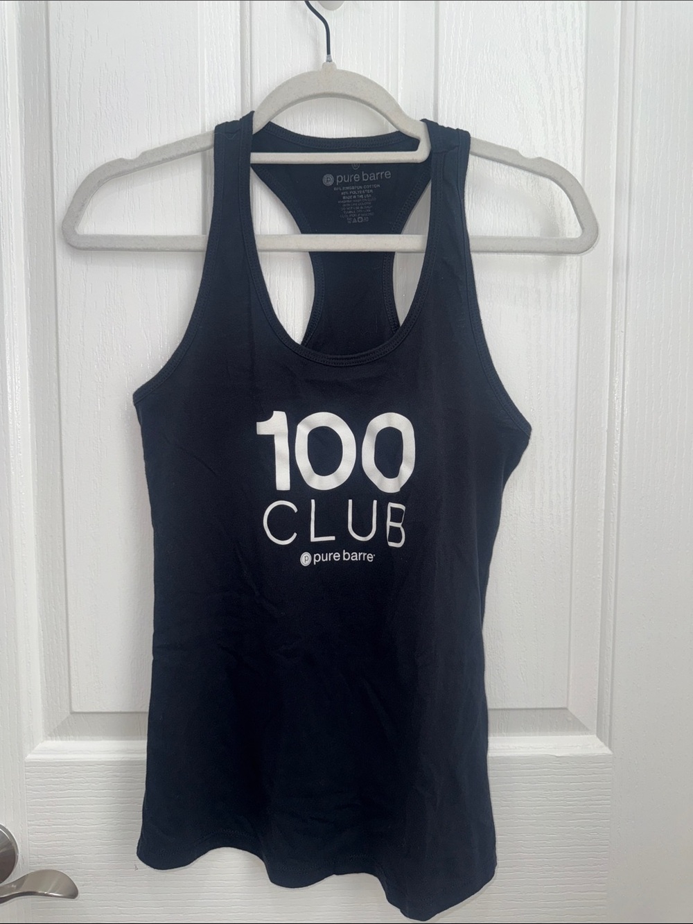 Pure Barre Black Racerback Tank with White '100 CLUB' Graphic - Women’s M